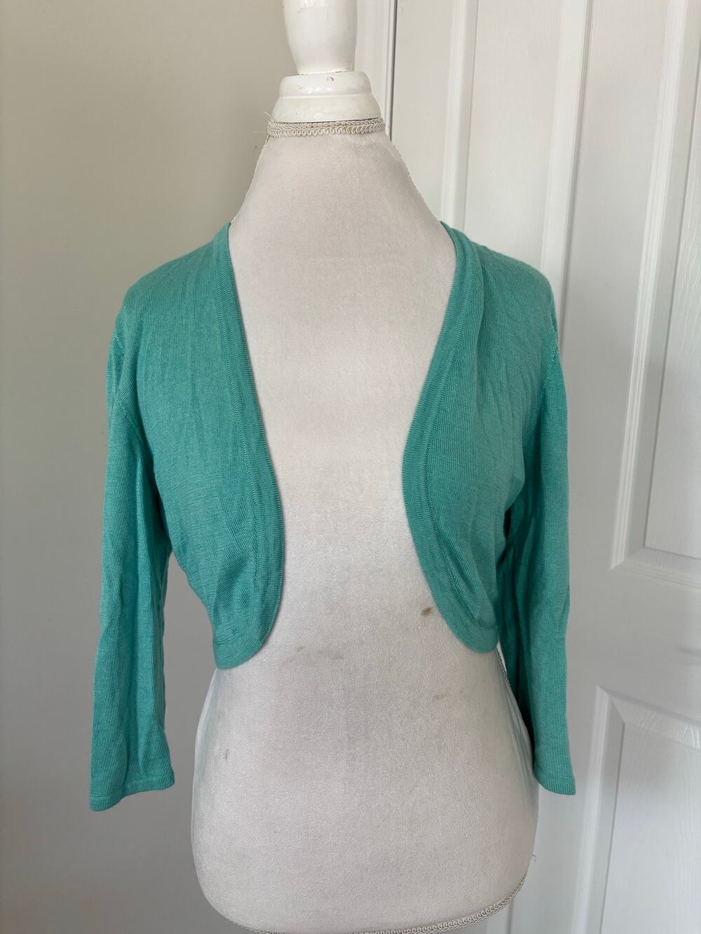 NWT Oscar De La Renta Teal Cashmere Silk Cardigan Sweater Shrug